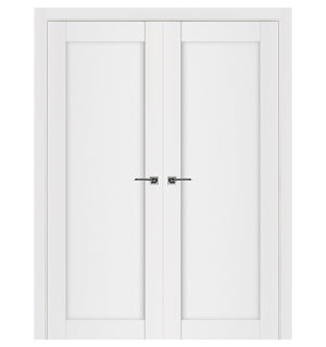 Nova Stile 054 Soft White Laminated Modern Double Pre-Hung Door - Doors and Beyond