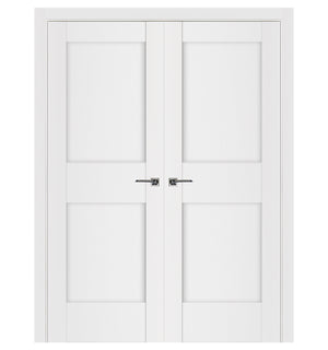 Nova Stile 023 Soft White Laminated Modern Double Pre-Hung Door - Doors and Beyond