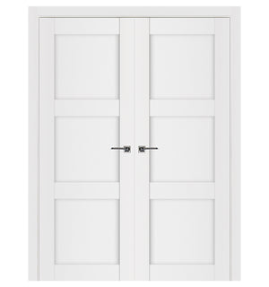 Nova Stile 025 Soft White Laminated Modern Double Pre-Hung Door - Doors and Beyond