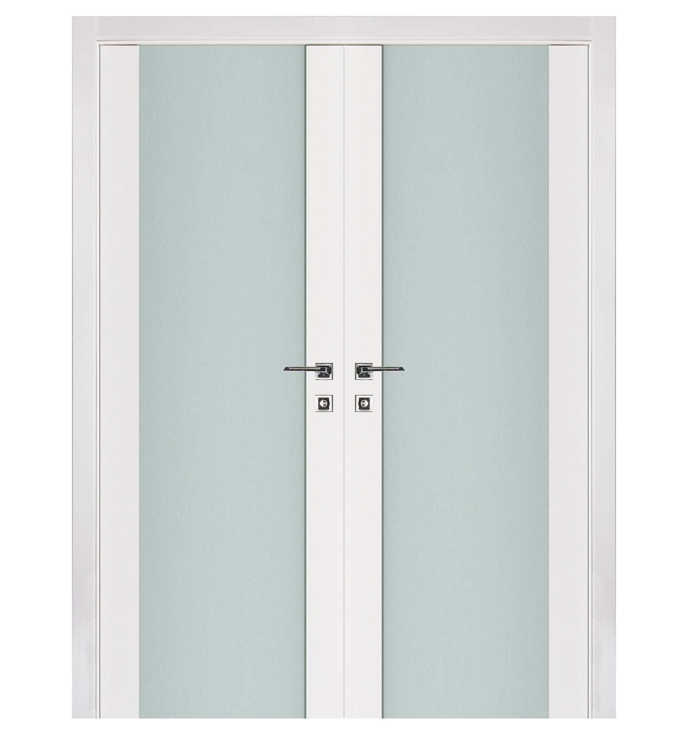 Nova Triplex 001 Soft White Laminated Modern Double Pre-Hung Door - Doors and Beyond