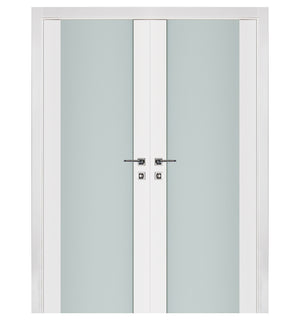 Nova Triplex 001 Soft White Laminated Modern Double Pre-Hung Door - Doors and Beyond