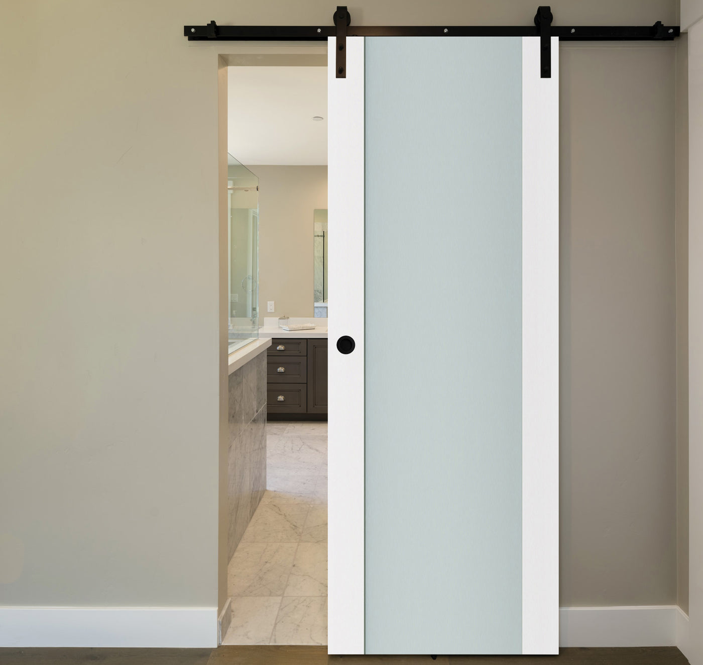 Nova Triplex 001 Soft White Laminated Modern Barn Door - Doors and Beyond