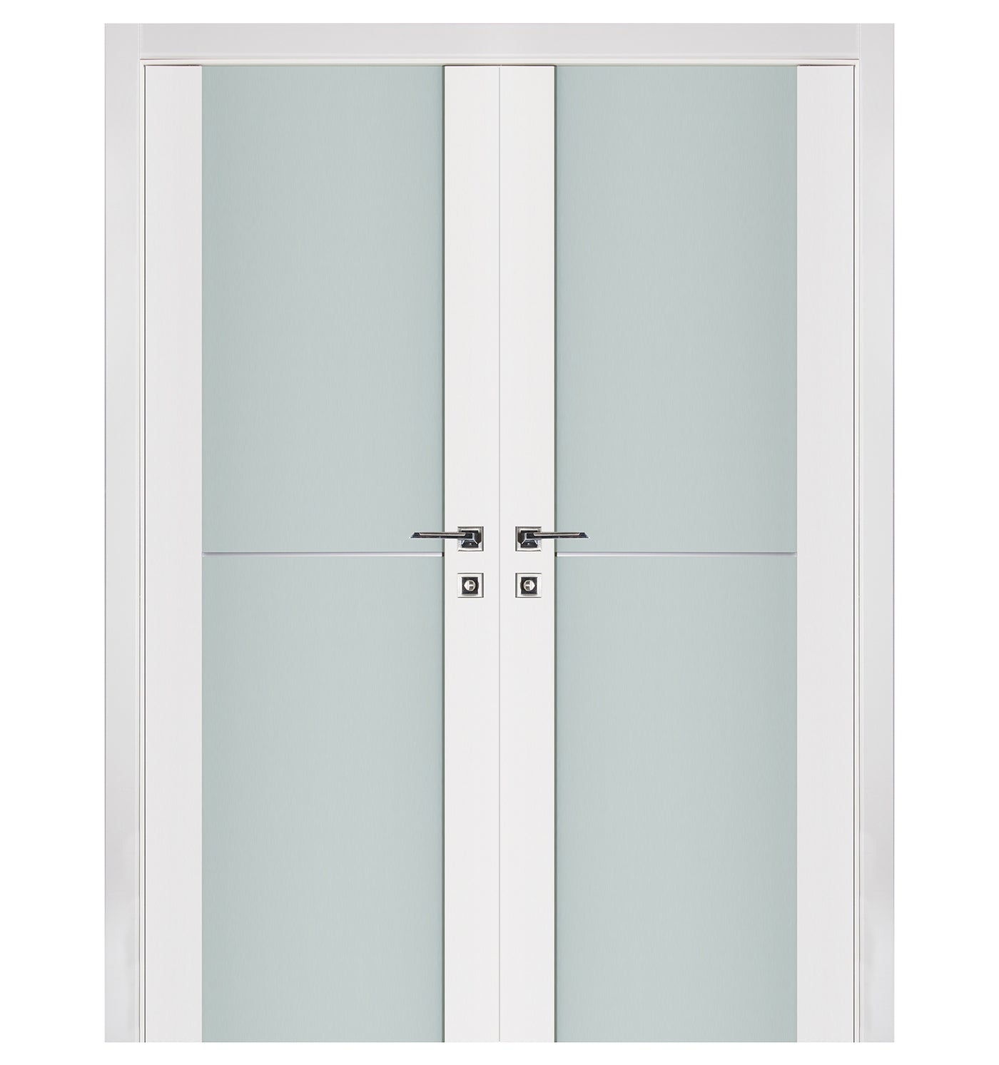Nova Triplex 002 Soft White Laminated Modern Double Pre-Hung Door - Doors and Beyond