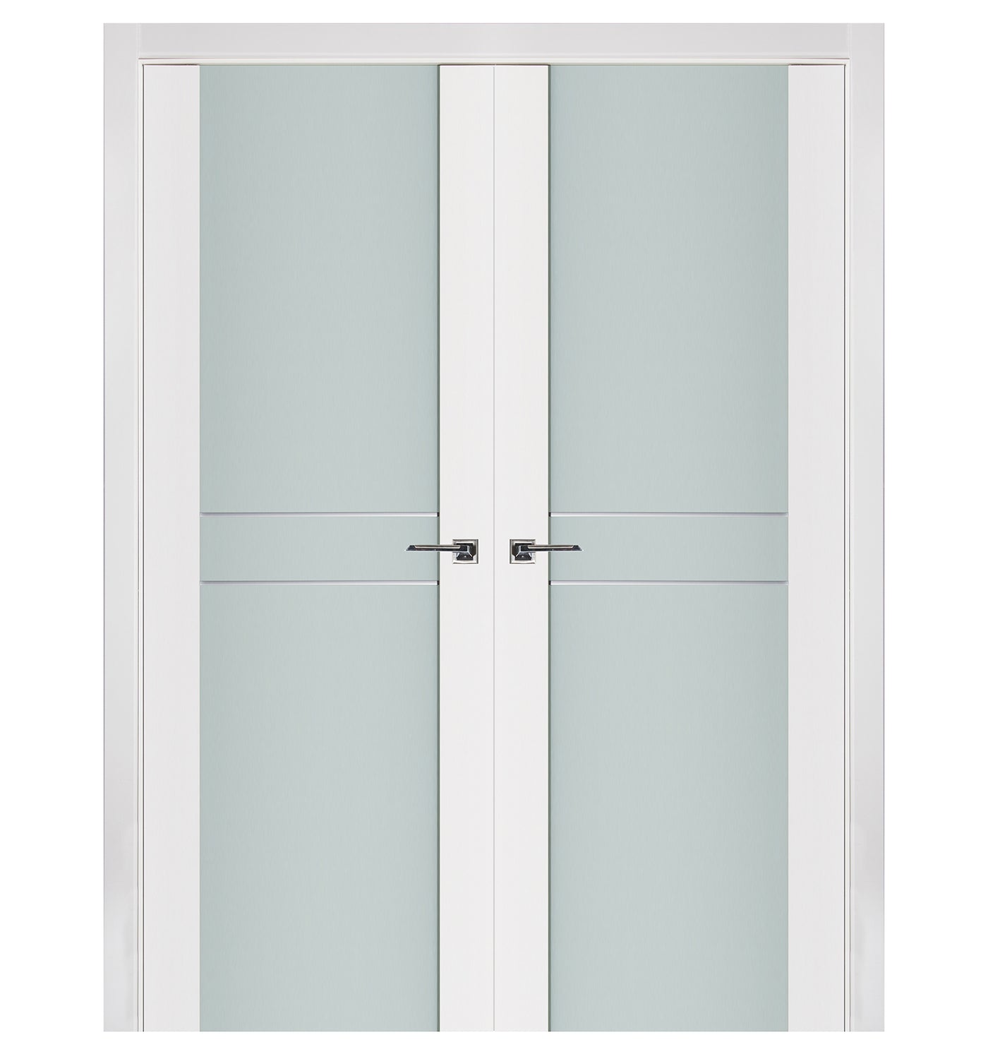 Nova Triplex 003 Soft White Laminated Modern Double Pre-Hung Door - Doors and Beyond