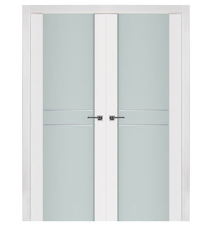 Nova Triplex 003 Soft White Laminated Modern Double Pre-Hung Door - Doors and Beyond