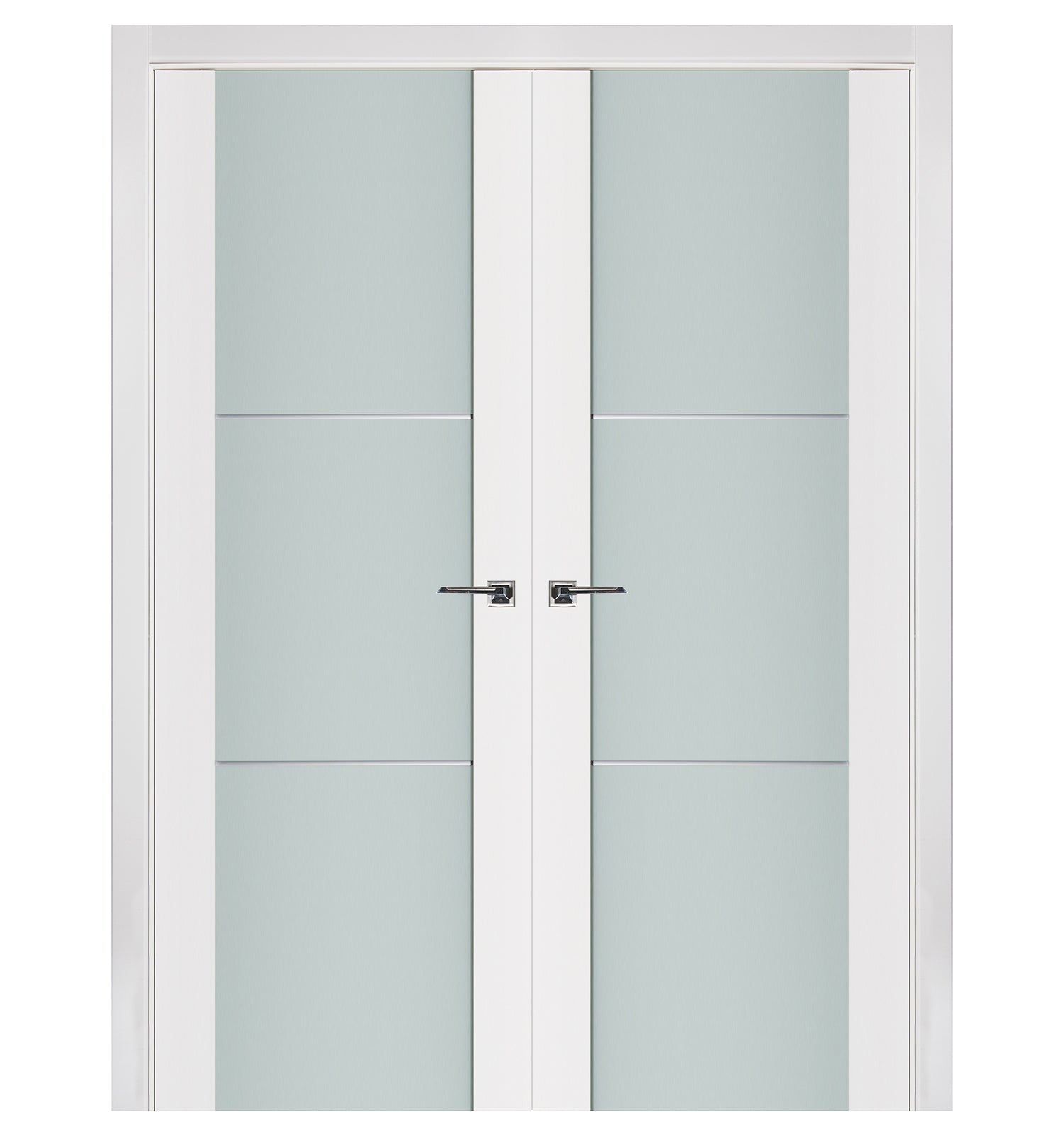 Nova Triplex 004 Soft White Laminated Modern Double Pre-Hung Door