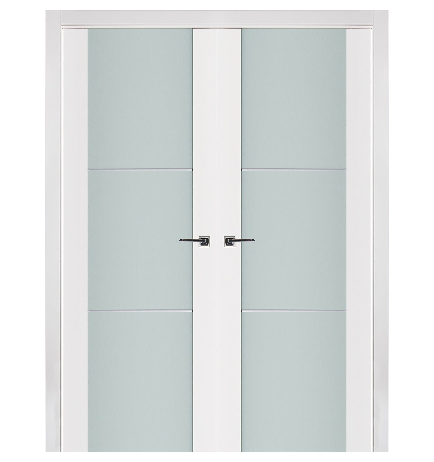Nova Triplex 004 Soft White Laminated Modern Double Pre-Hung Door - Doors and Beyond