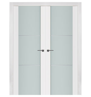 Nova Triplex 004 Soft White Laminated Modern Double Pre-Hung Door - Doors and Beyond
