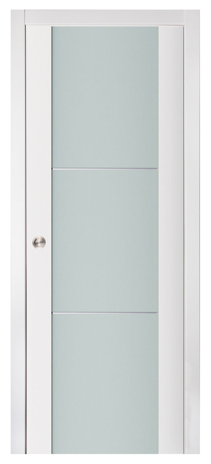 Nova Triplex 004 Soft White Laminated Modern Pocket Door - Doors and Beyond