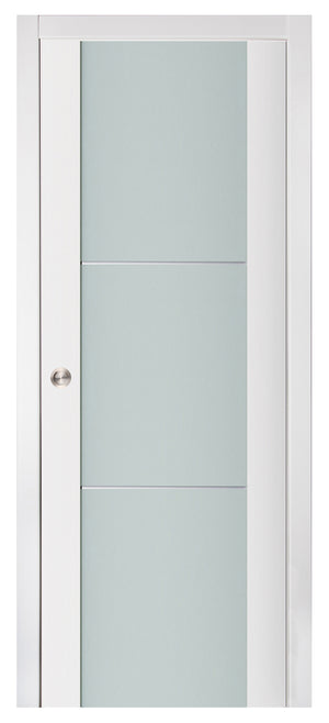Nova Triplex 004 Soft White Laminated Modern Pocket Door - Doors and Beyond