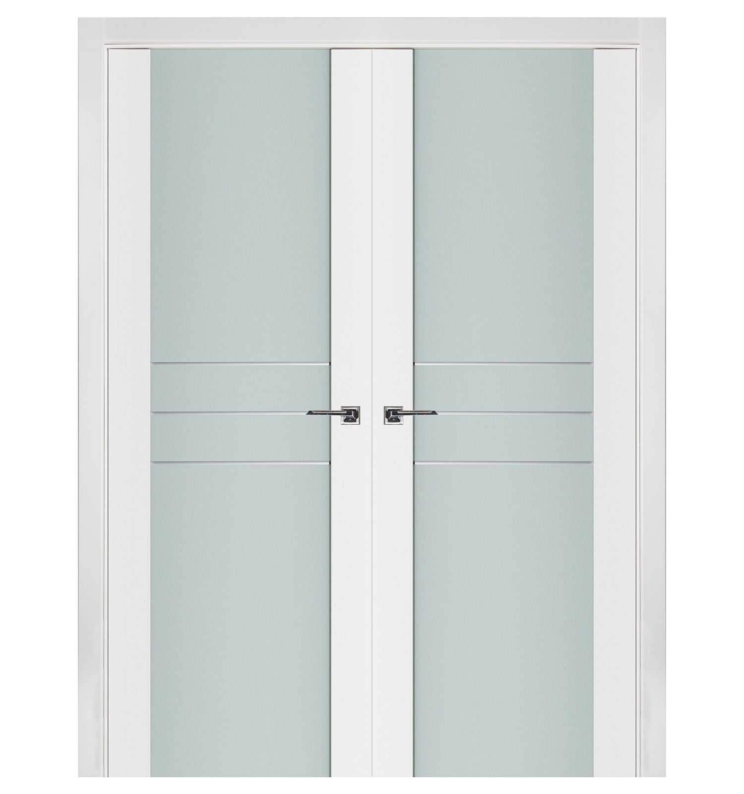 Nova Triplex 005 Soft White Laminated Modern Double Pre-Hung Door