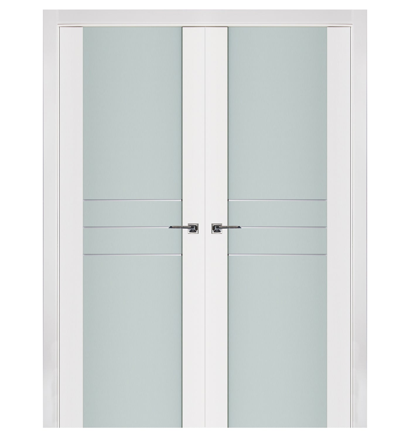Nova Triplex 005 Soft White Laminated Modern Double Pre-Hung Door - Doors and Beyond