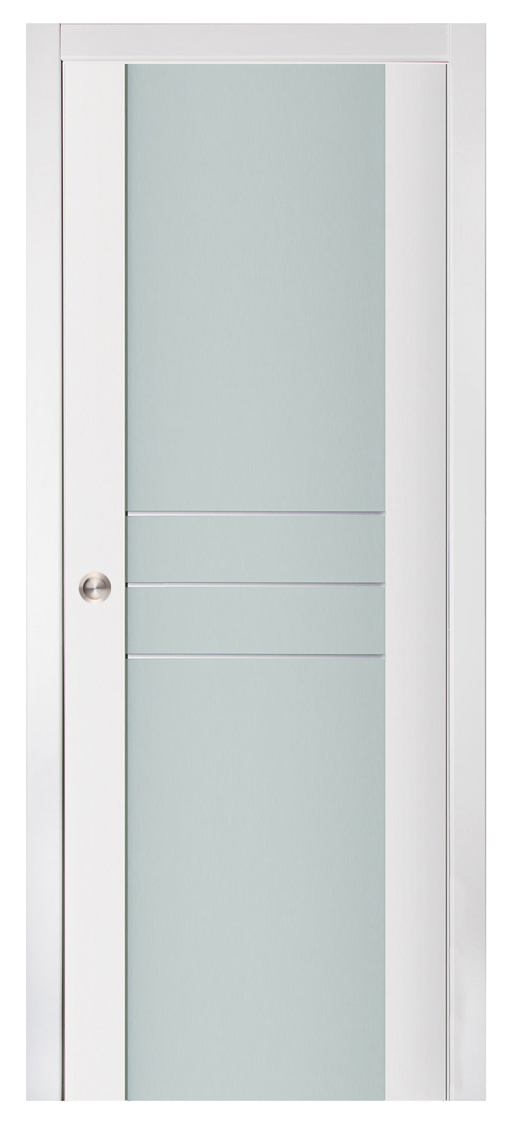 Nova Triplex 005 Soft White Laminated Modern Pocket Door - Doors and Beyond