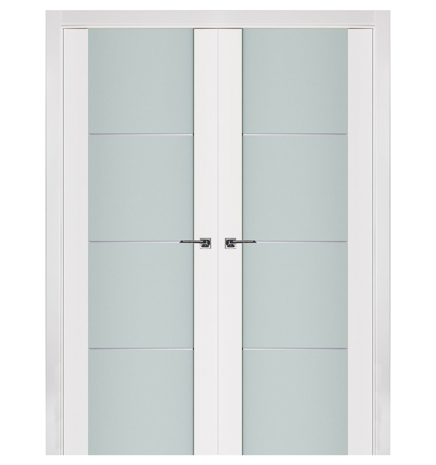 Nova Triplex 006 Soft White Laminated Modern Double Pre-Hung Door - Doors and Beyond