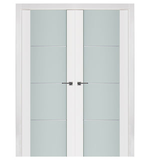 Nova Triplex 006 Soft White Laminated Modern Double Pre-Hung Door - Doors and Beyond