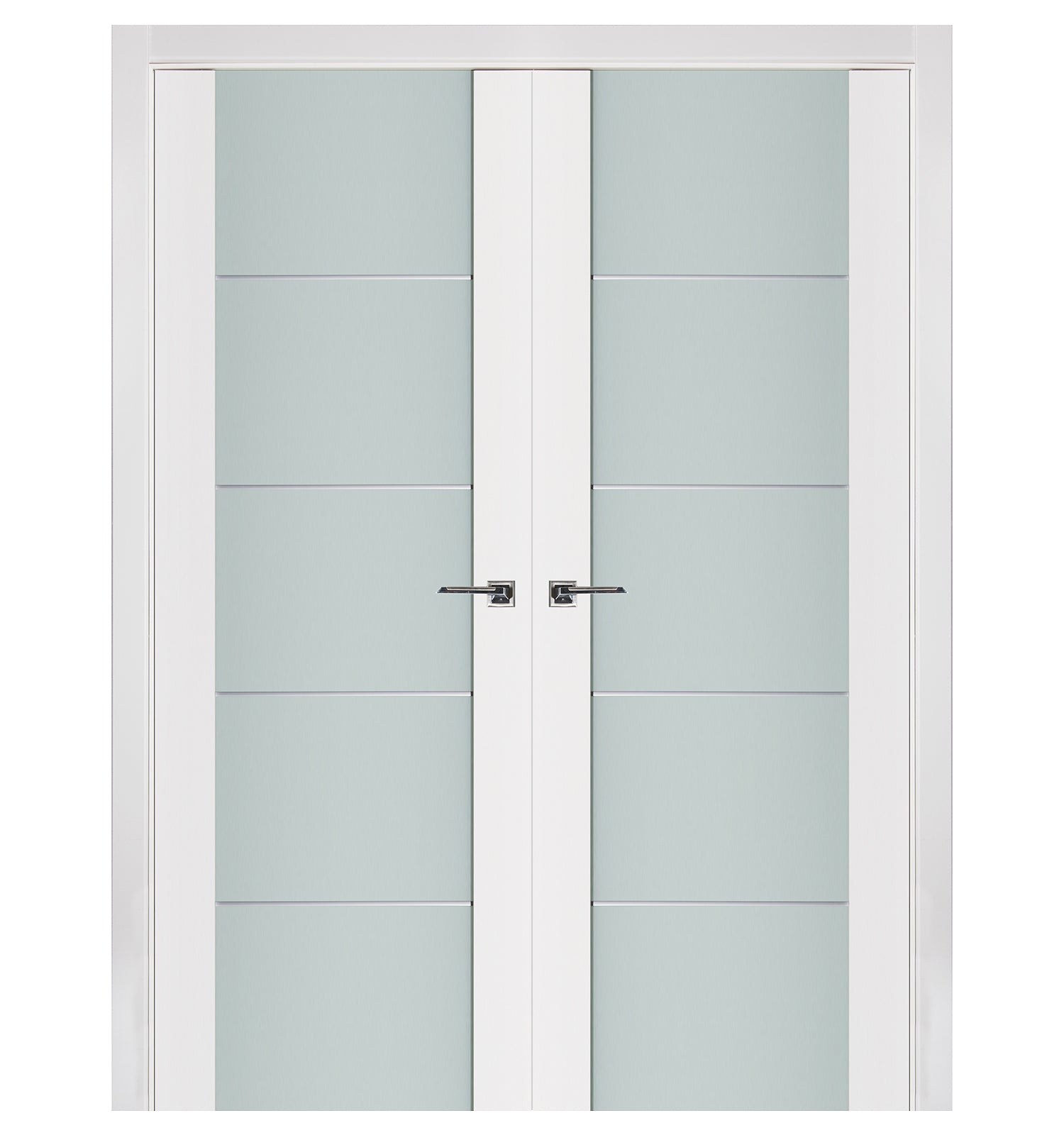 Nova Triplex 007 Soft White Laminated Modern Double Pre-Hung Door