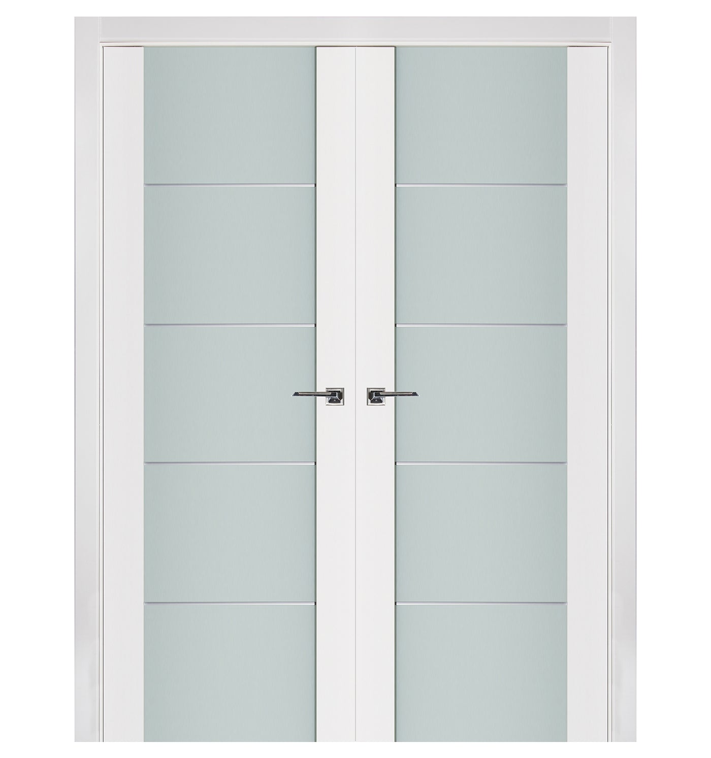 Nova Triplex 007 Soft White Laminated Modern Double Pre-Hung Door - Doors and Beyond