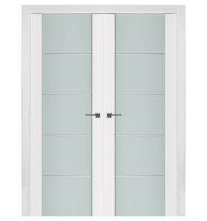 Nova Triplex 007 Soft White Laminated Modern Double Pre-Hung Door - Doors and Beyond