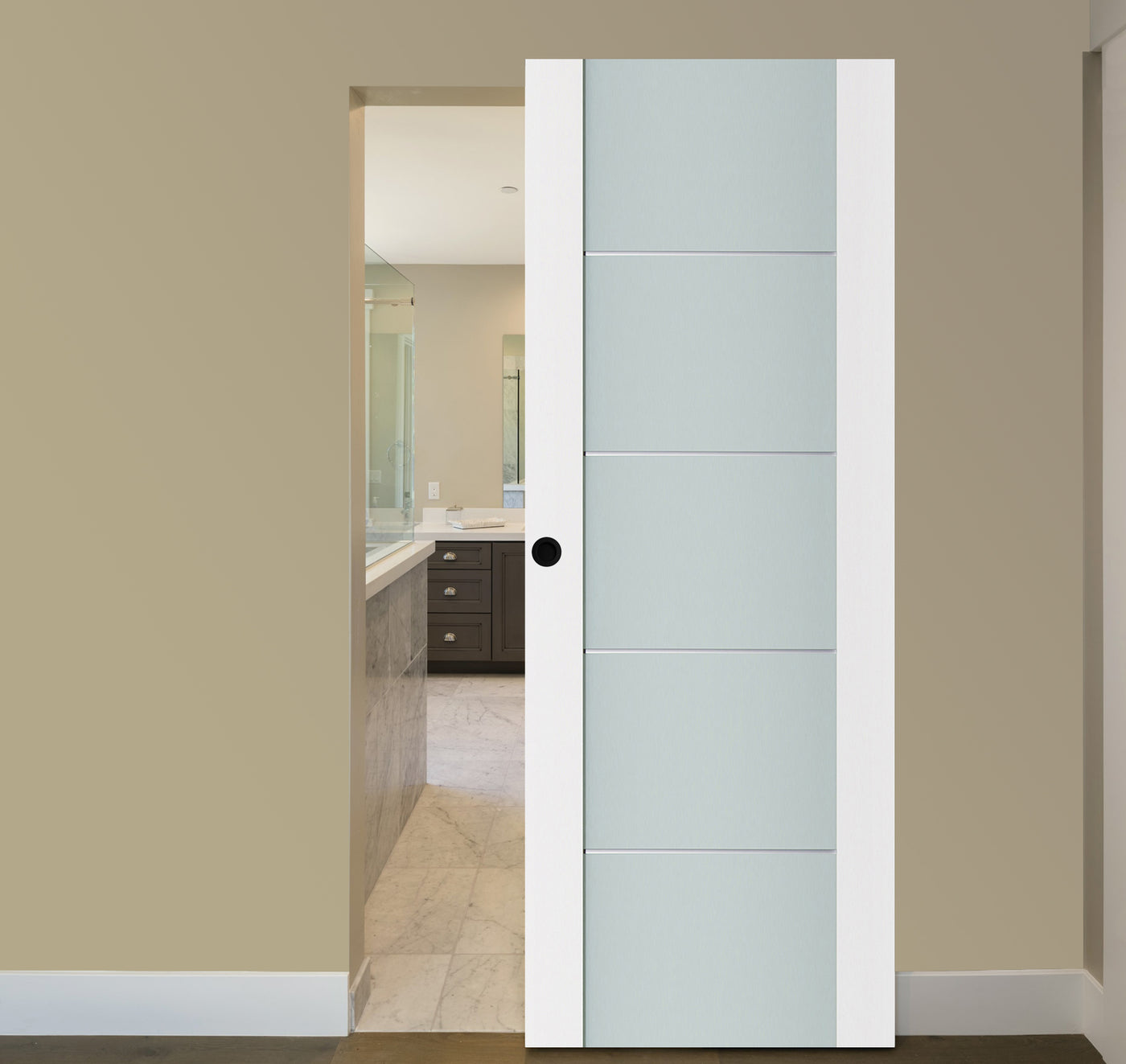 Nova Triplex 007 Soft White Laminated Modern Magic Door - Doors and Beyond