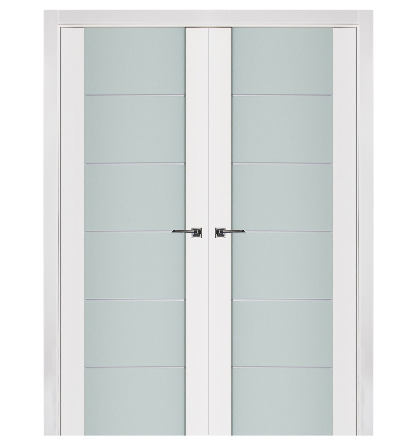 Nova Triplex 008 Soft White Laminated Modern Double Pre-Hung Door - Doors and Beyond