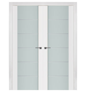 Nova Triplex 008 Soft White Laminated Modern Double Pre-Hung Door - Doors and Beyond