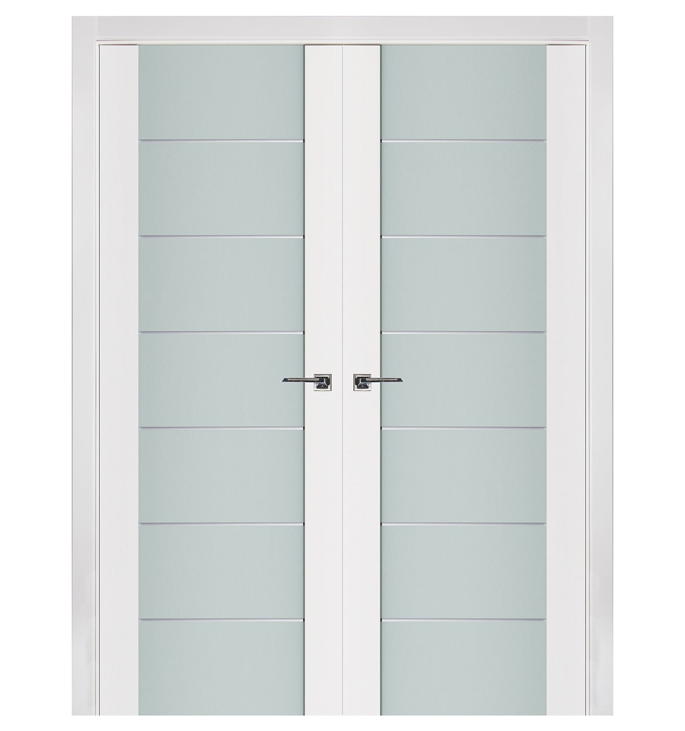 Nova Triplex 009 Soft White Laminated Modern Double Pre-Hung Door - Doors and Beyond