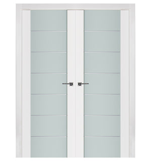 Nova Triplex 009 Soft White Laminated Modern Double Pre-Hung Door - Doors and Beyond