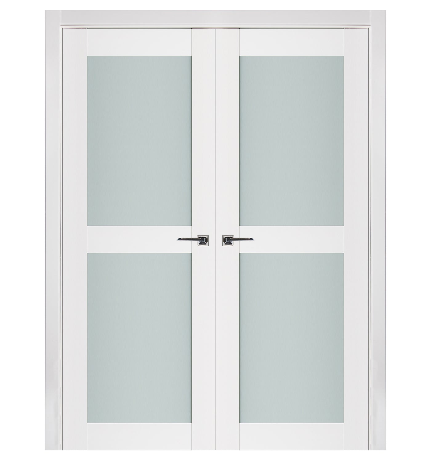 Nova Triplex 020 Soft White Laminated Modern Double Pre-Hung Door - Doors and Beyond