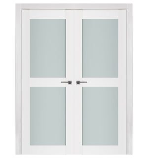 Nova Triplex 020 Soft White Laminated Modern Double Pre-Hung Door - Doors and Beyond