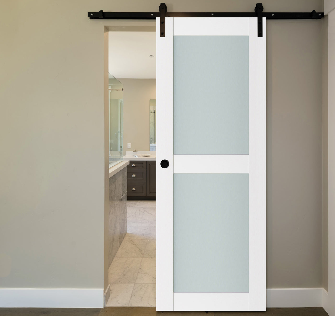 Nova Triplex 020 Soft White Laminated Modern Barn Door - Doors and Beyond