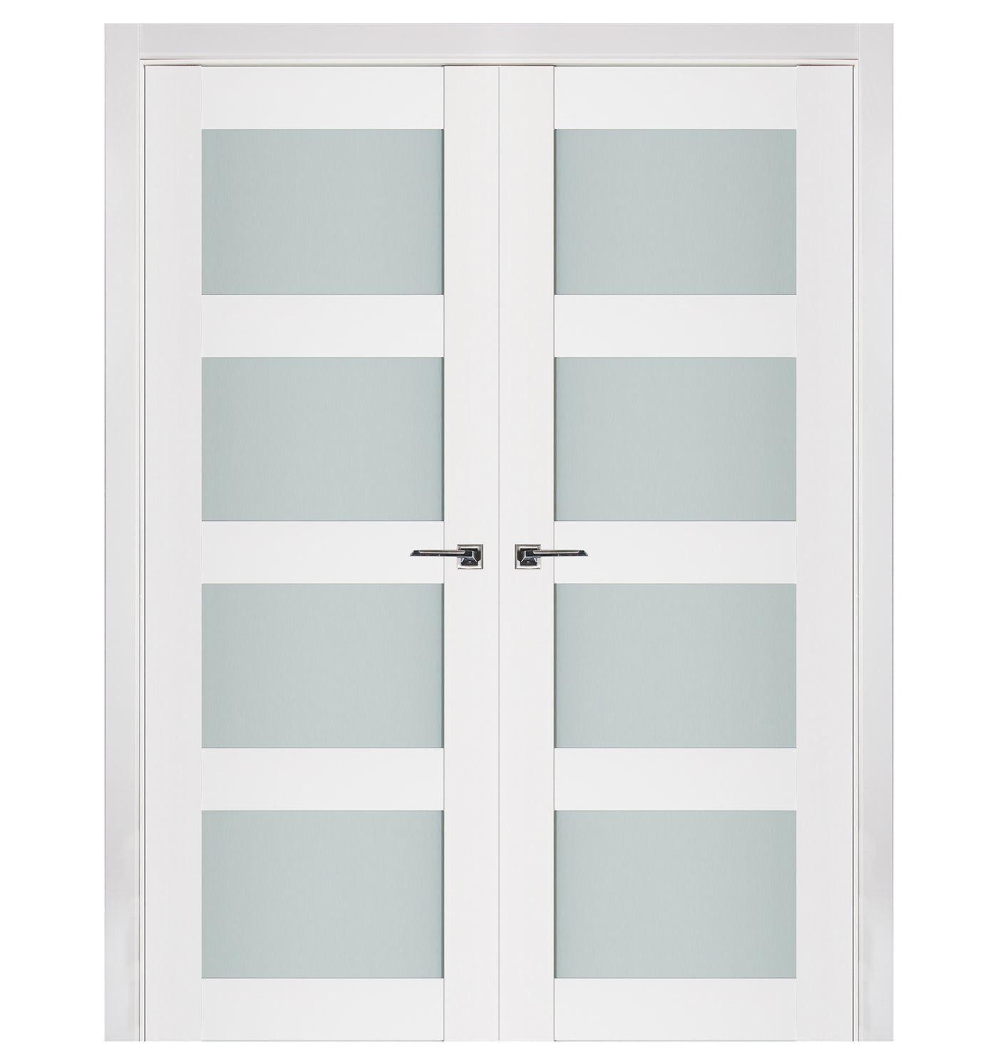 Nova Triplex 021 Soft White Laminated Modern Double Pre-Hung Door - Doors and Beyond