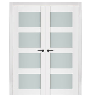 Nova Triplex 021 Soft White Laminated Modern Double Pre-Hung Door - Doors and Beyond