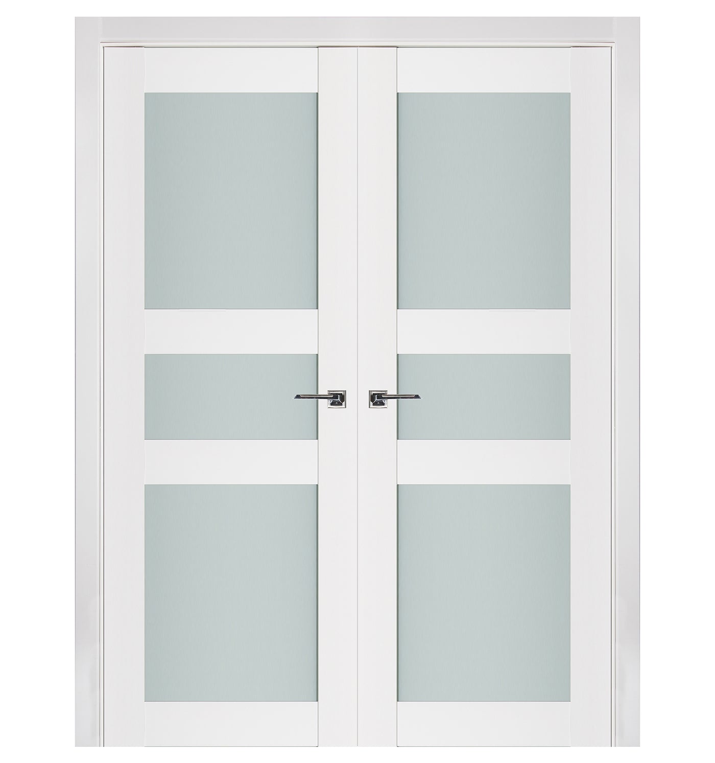 Nova Triplex 029 Soft White Laminated Modern Double Pre-Hung Door - Doors and Beyond