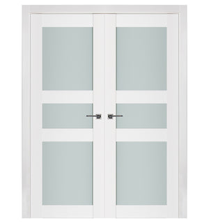 Nova Triplex 029 Soft White Laminated Modern Double Pre-Hung Door - Doors and Beyond