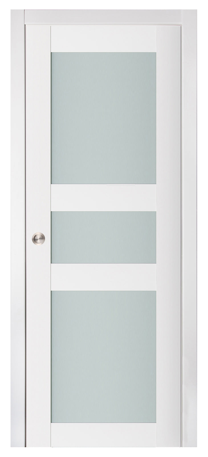 Nova Triplex 029 Soft White Laminated Modern Pocket Door - Doors and Beyond