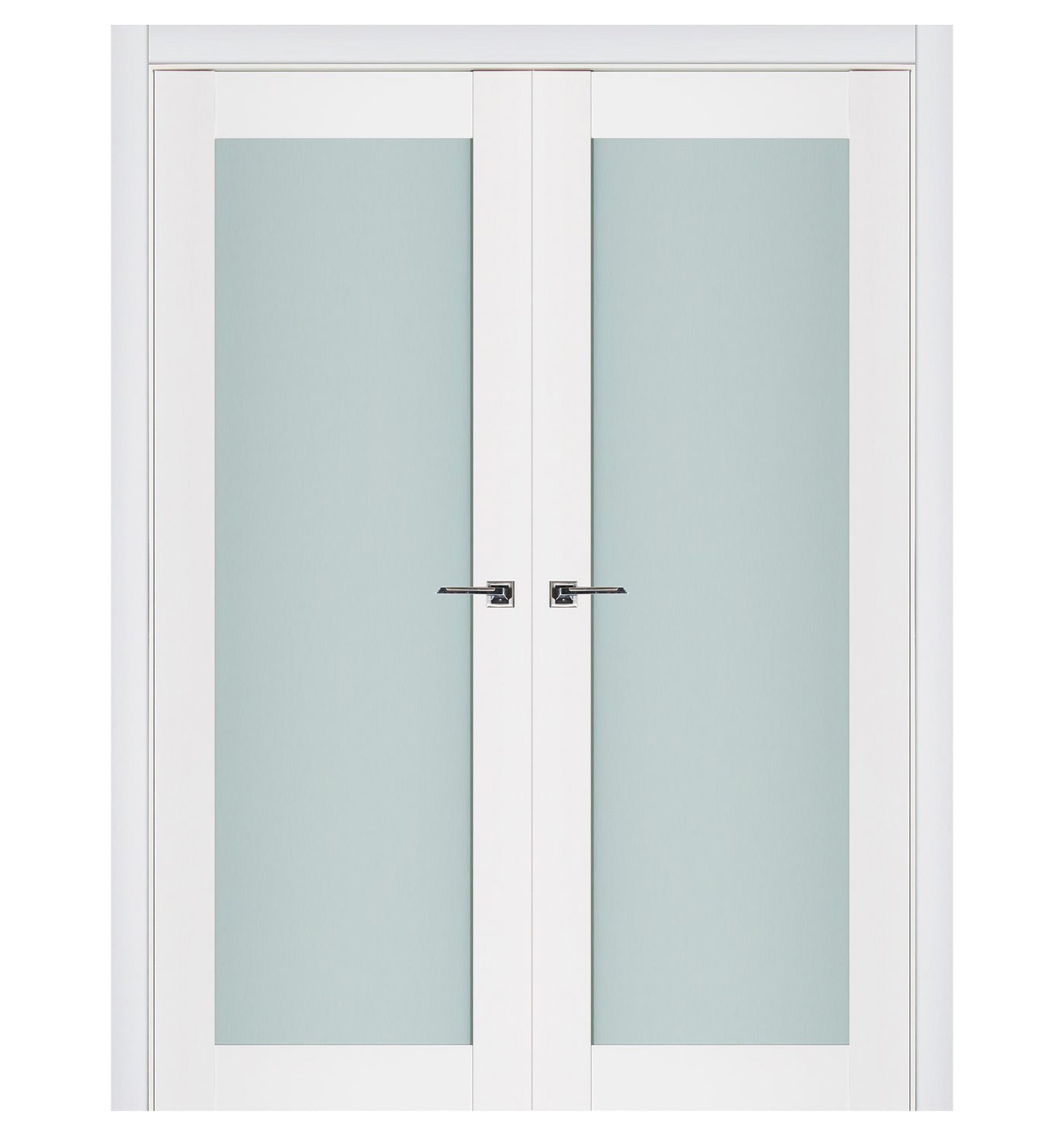 Nova Triplex 054 Soft White Laminated Modern Double Pre-Hung Door - Doors and Beyond
