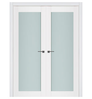 Nova Triplex 054 Soft White Laminated Modern Double Pre-Hung Door - Doors and Beyond