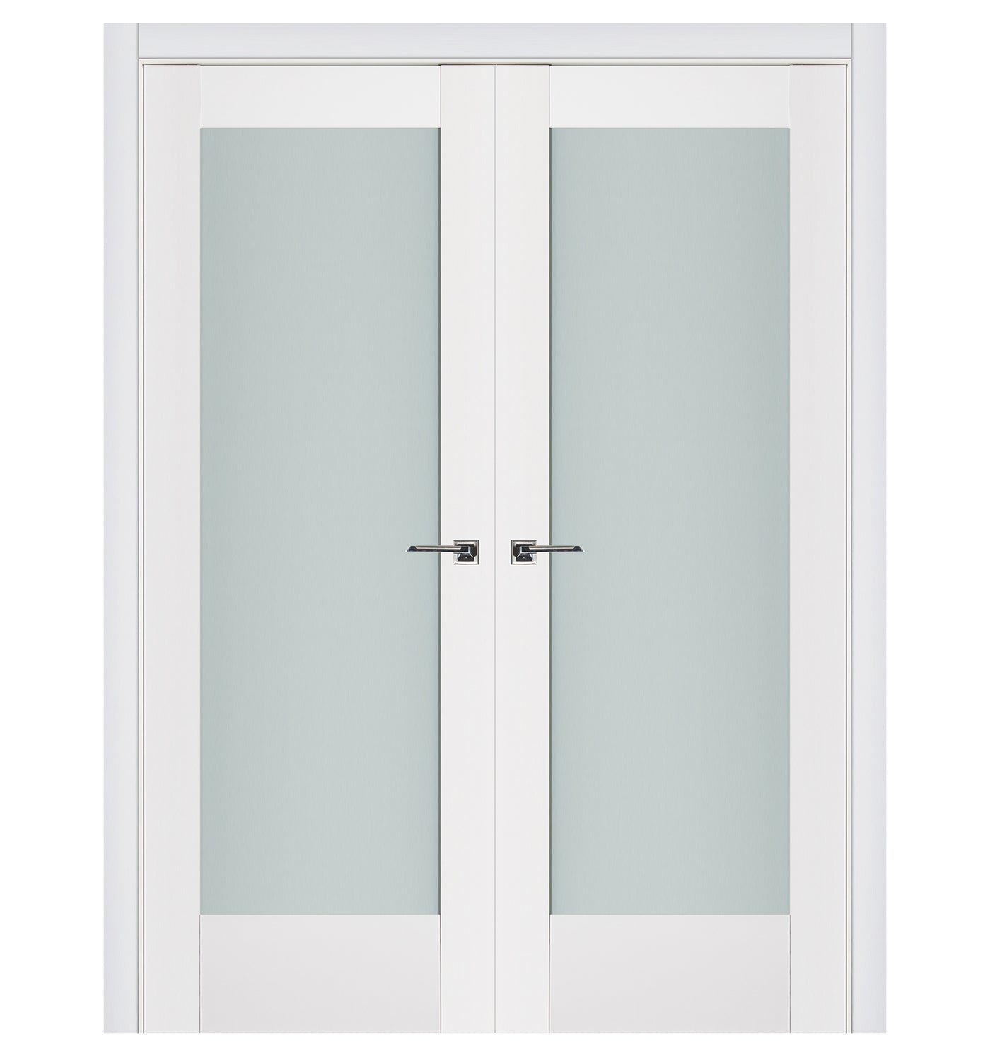 Nova Triplex 056 Soft White Laminated Modern Double Pre-Hung Door - Doors and Beyond
