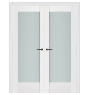 Nova Triplex 056 Soft White Laminated Modern Double Pre-Hung Door - Doors and Beyond