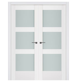 Nova Triplex 058 Soft White Laminated Modern Double Pre-Hung Door - Doors and Beyond