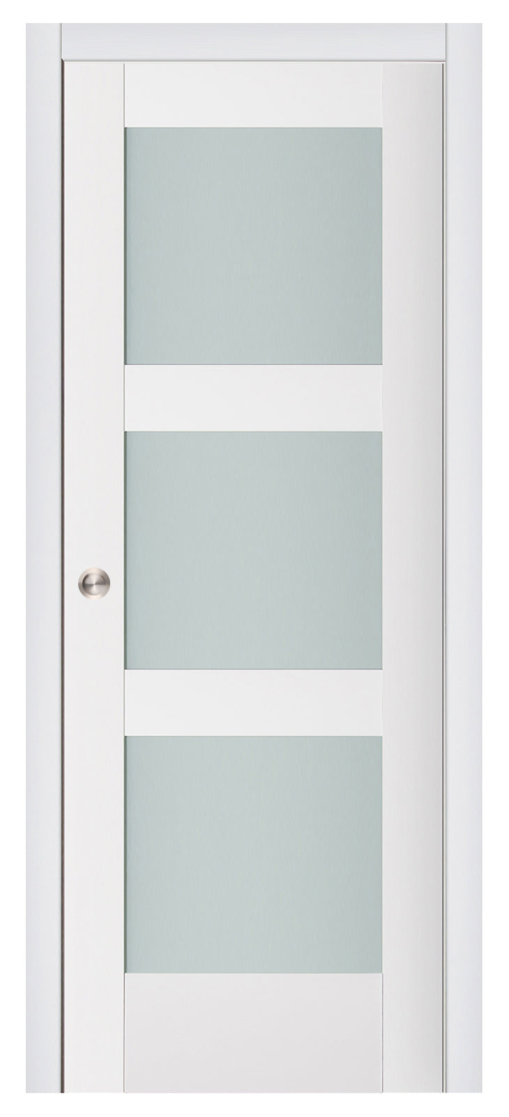Nova Triplex 058 Soft White Laminated Modern Pocket Door - Doors and Beyond