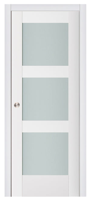 Nova Triplex 058 Soft White Laminated Modern Pocket Door - Doors and Beyond