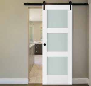 Nova Triplex 058 Soft White Laminated Modern Barn Door - Doors and Beyond
