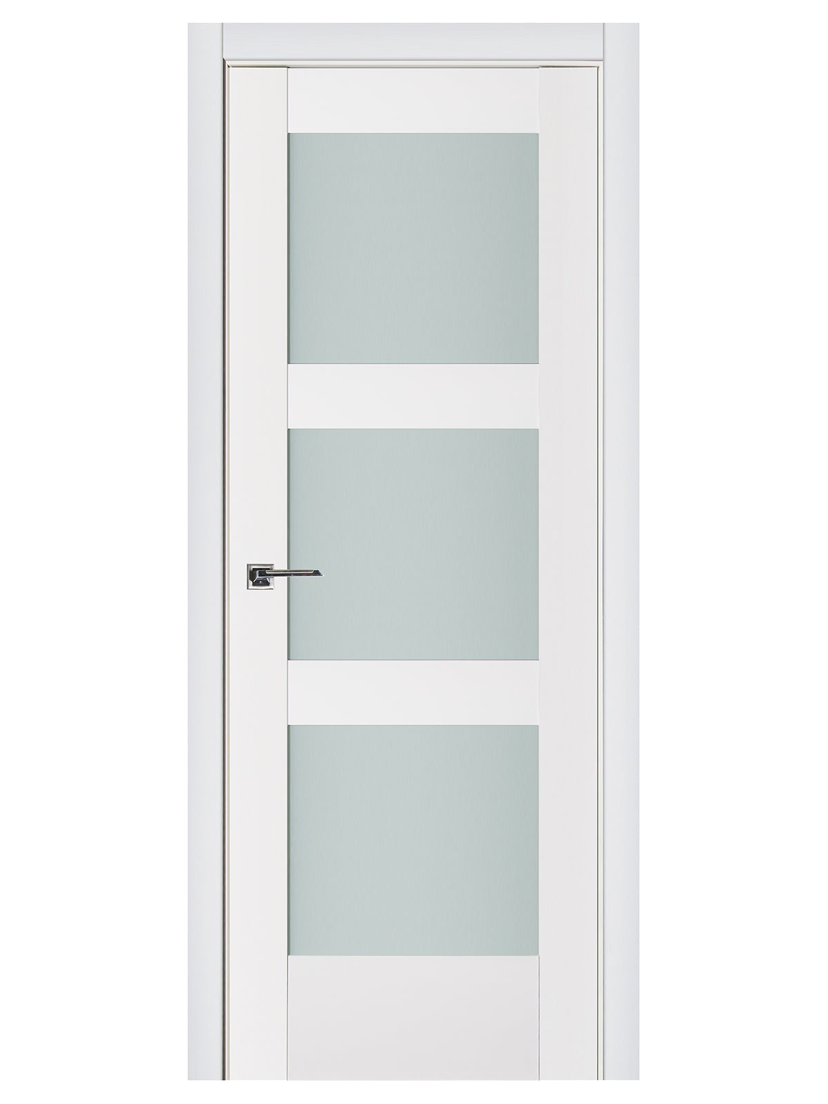 Nova Triplex 058 Soft White Laminated Modern Pre-Hung Door - Doors and Beyond