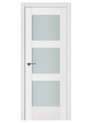 Nova Triplex 058 Soft White Laminated Modern Pre-Hung Door - Doors and Beyond