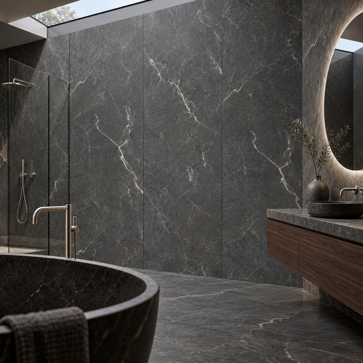 VOX Wall SPC Ashen stone embossed matt 43 5/16" x 110 1/4" - Doors and Beyond