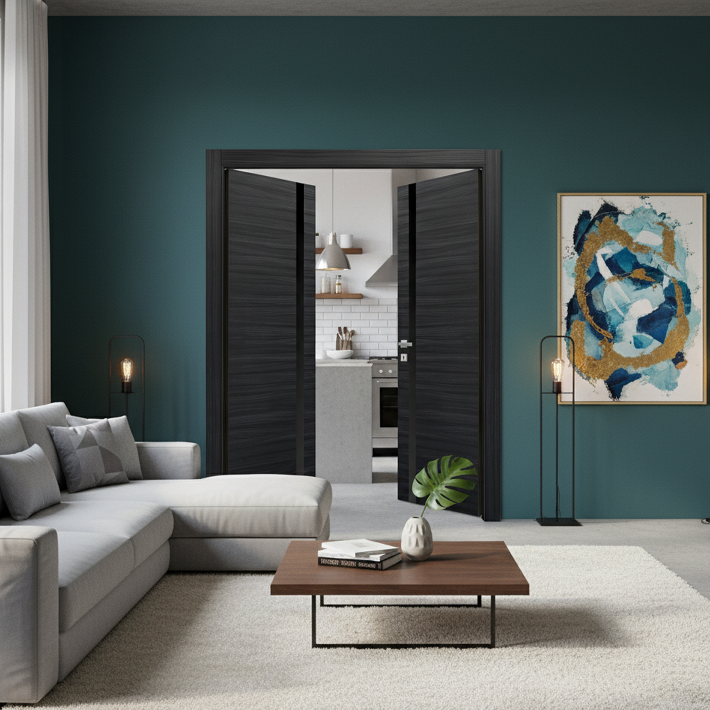 Nova 1G Braga Blu  Matrix CPL  Modern Double Pre-Hung Door - Doors and Beyond