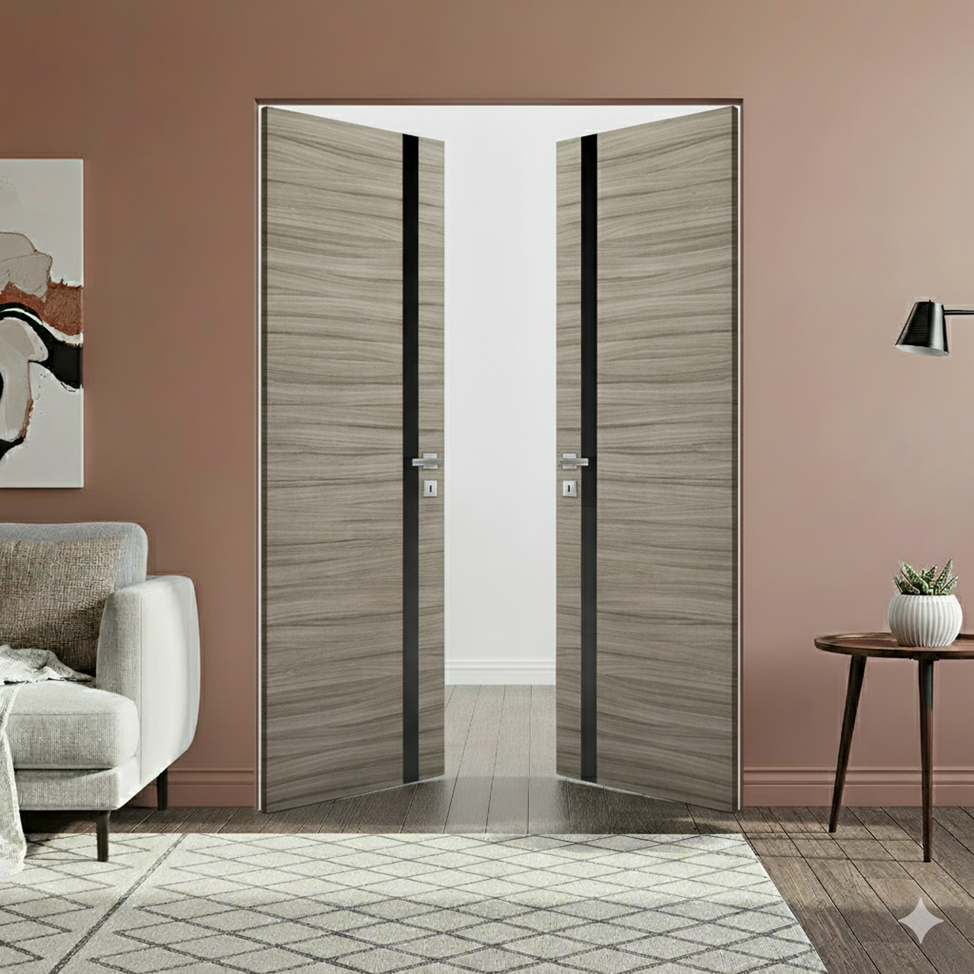 Braga 1G Palissandro Matrix CPL Frameless Modern Double Door - Doors and Beyond