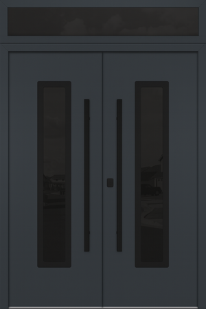 Nova Inox S1 Modern Exterior Double Door 72x80 with Transom - Unit 74x95 1/2 Black Stainless Steel - Gray - Doors and Beyond
