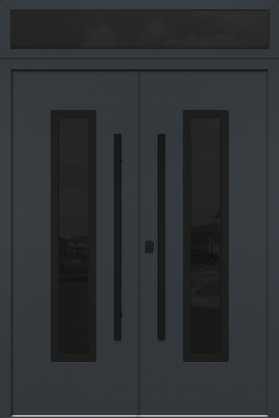 Nova Inox S1 Modern Exterior Double Door 72x80 with Transom - Unit 74x95 1/2 Black Stainless Steel - Gray - Doors and Beyond